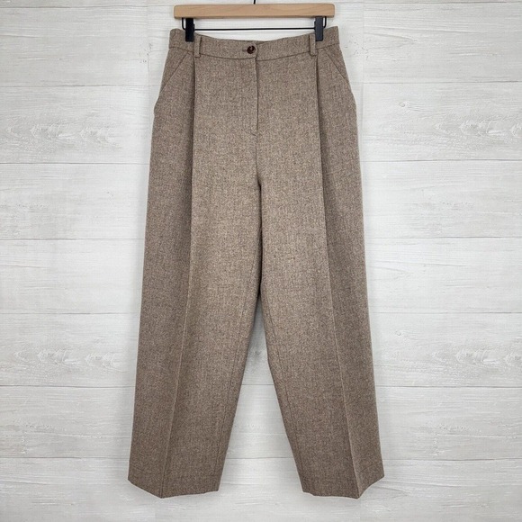 Ava Molli Women Wide Leg Trouser Pants Medium Khaki 100% Wool Pleated High Rise - Picture 2 of 15